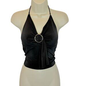 I.AM.GIA Black Halter Ring Detail Wrap Crop Top – Size S